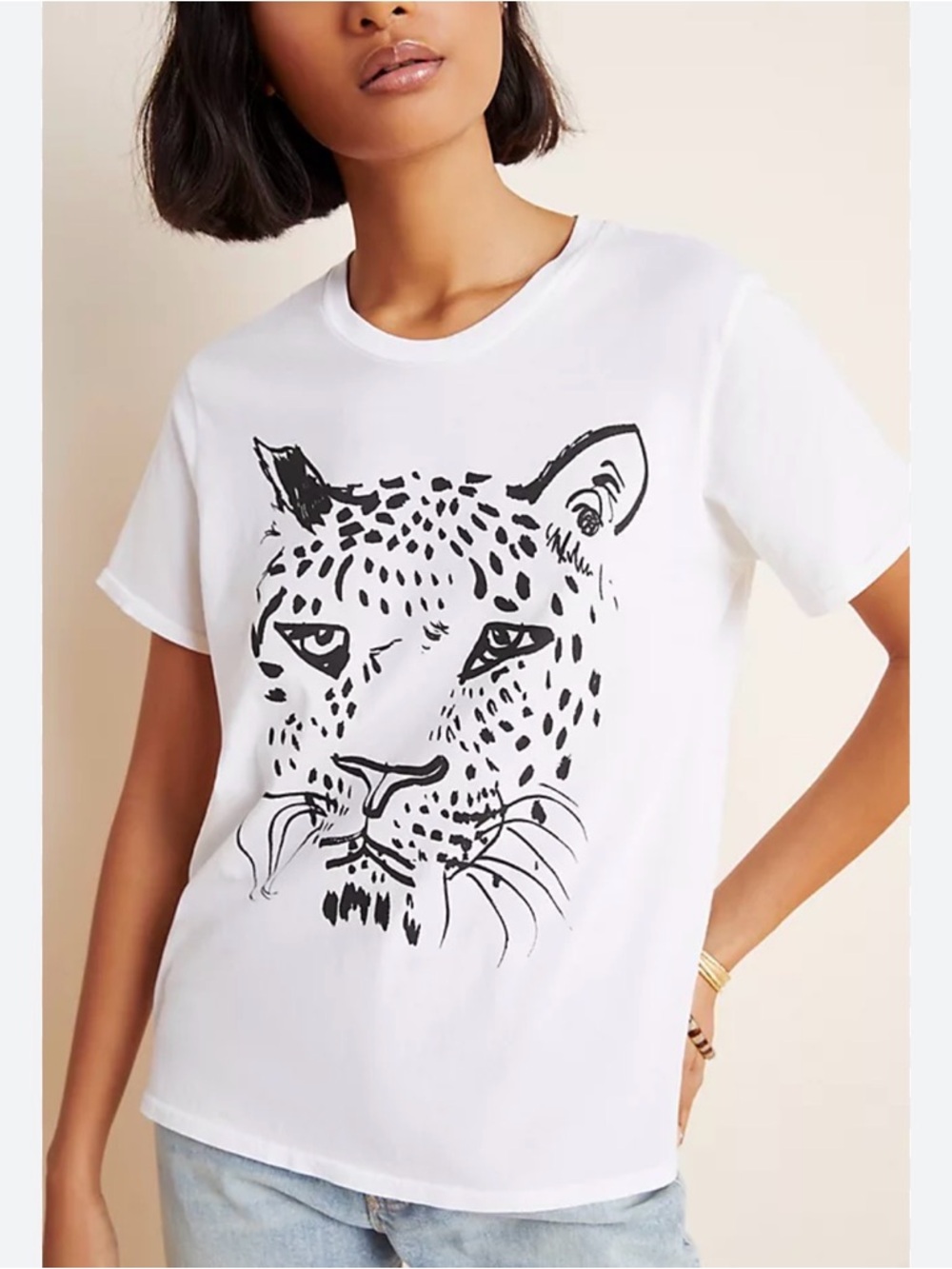 Clare V White Short-Sleeve Tee with Black Leopard Graphic